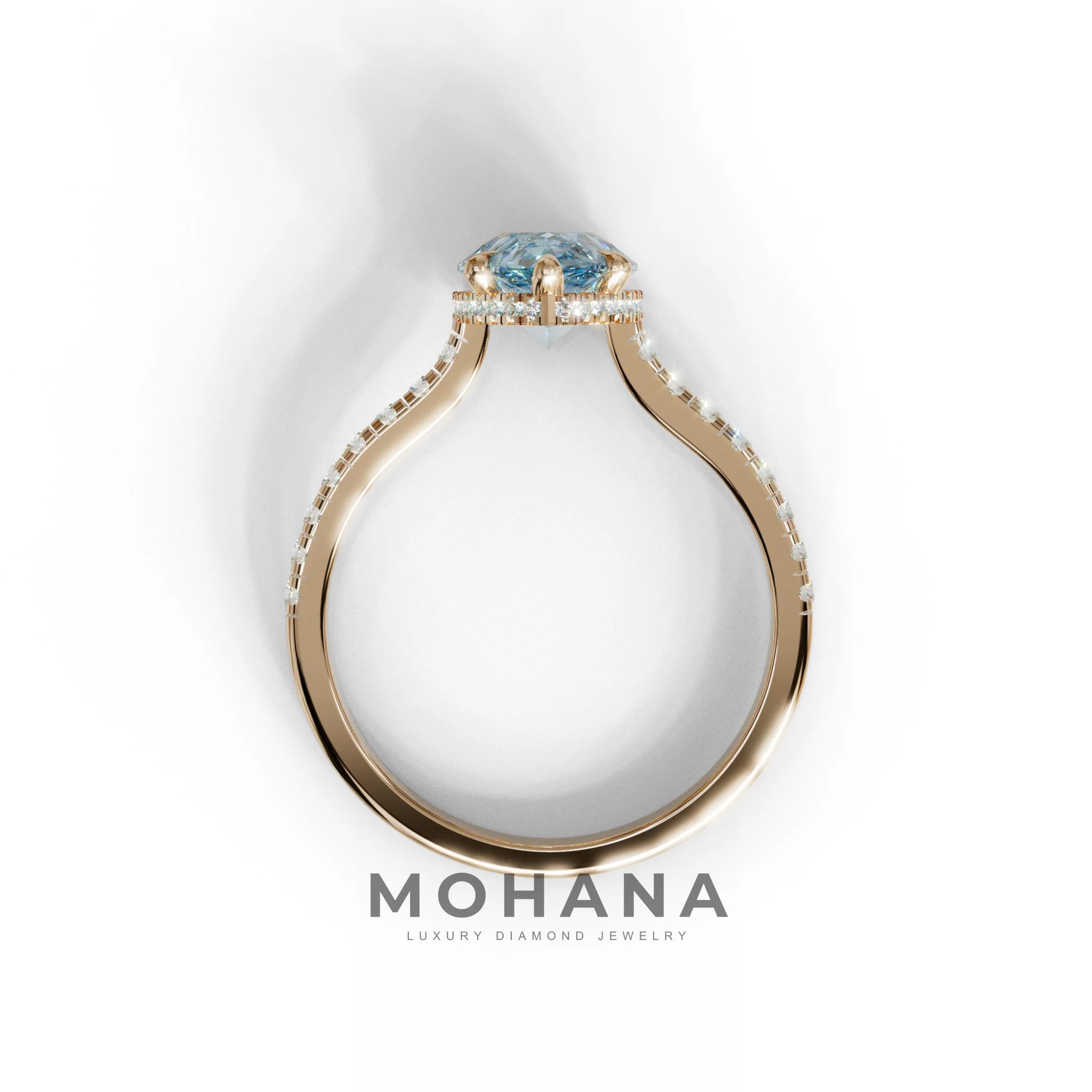 3 Carat Blue Pear Cut Hidden Halo & Pave Set Lab Diamond Ring - Eblouissant