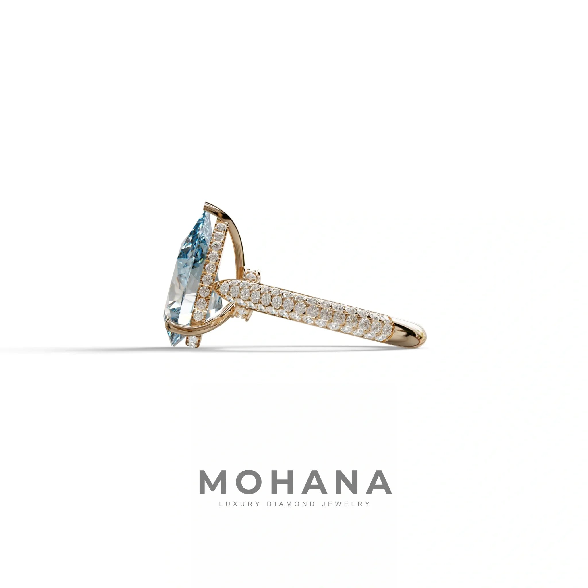 3 Carat Blue Pear Shaped Hidden Halo Lab Diamond Engagement Ring - Alina