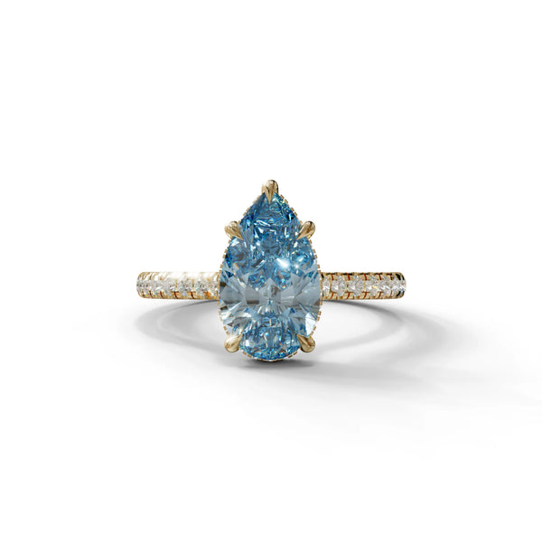 3 Carat Blue Lab Grown Diamond Engagement Ring – Pear Cut Hidden Halo