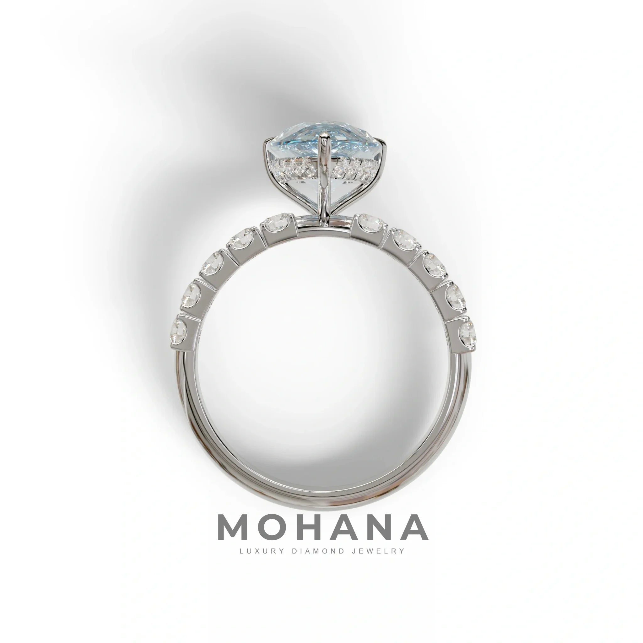 3 Carat Vivid Blue Pear cut Lab Grown Diamond Engagement Ring | Pave & Hidden Halo Diamond- Feesia