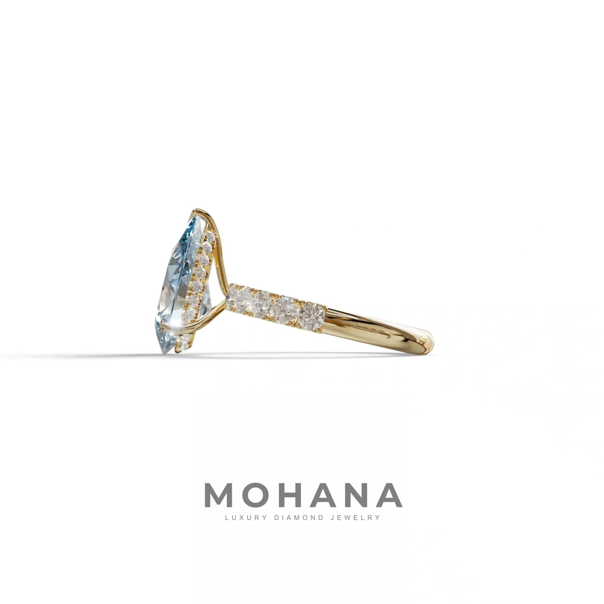 3 Carat Vivid Blue Pear cut Lab Grown Diamond Engagement Ring | Pave & Hidden Halo Diamond- Feesia