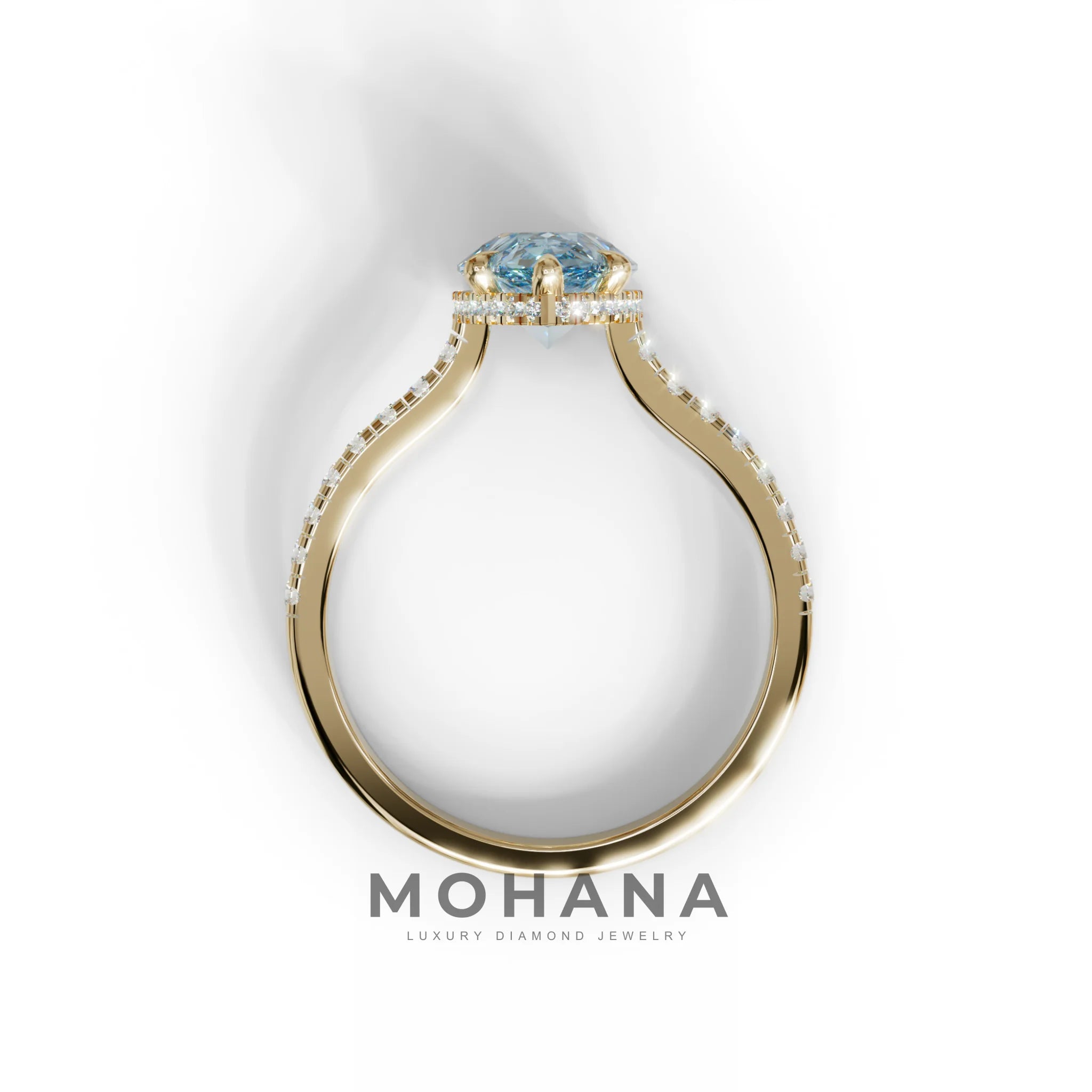 3 Carat Blue Pear Cut Hidden Halo & Pave Set Lab Diamond Ring - Eblouissant