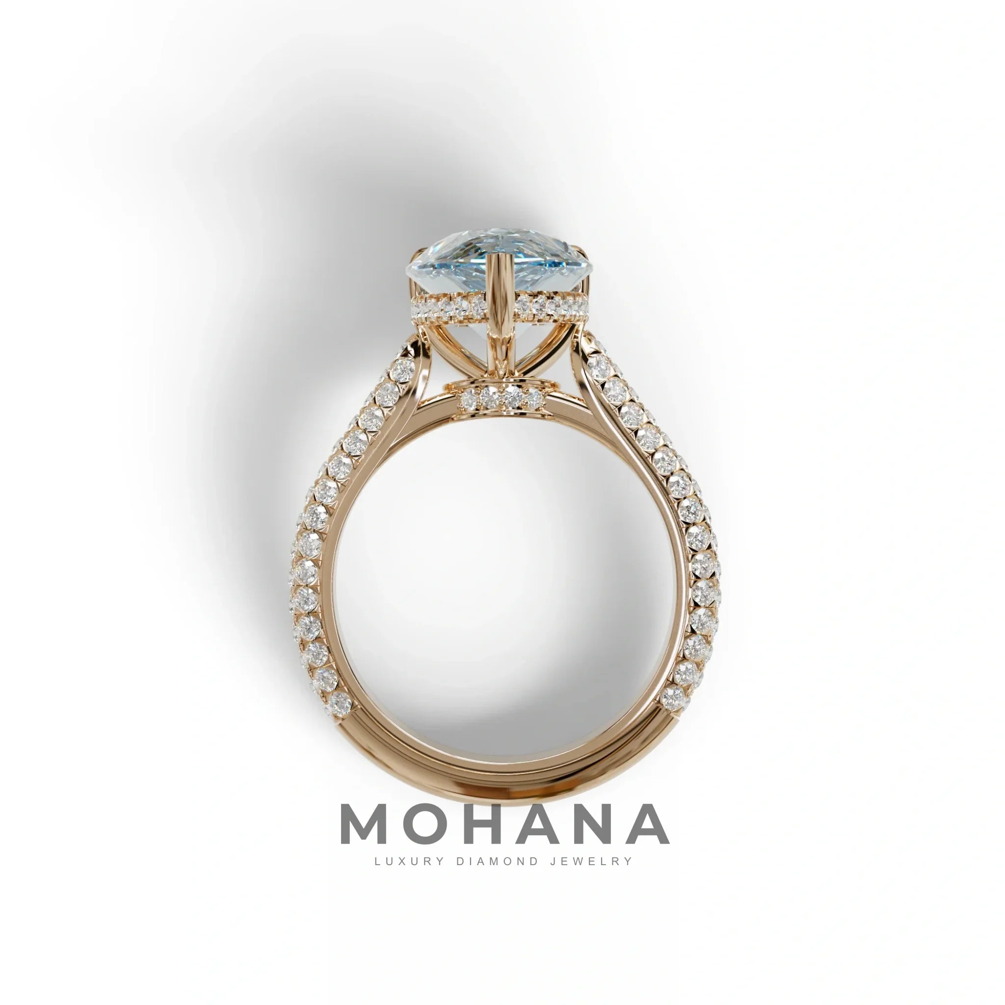 3 Carat Blue Pear Shaped Hidden Halo Lab Diamond Engagement Ring - Alina