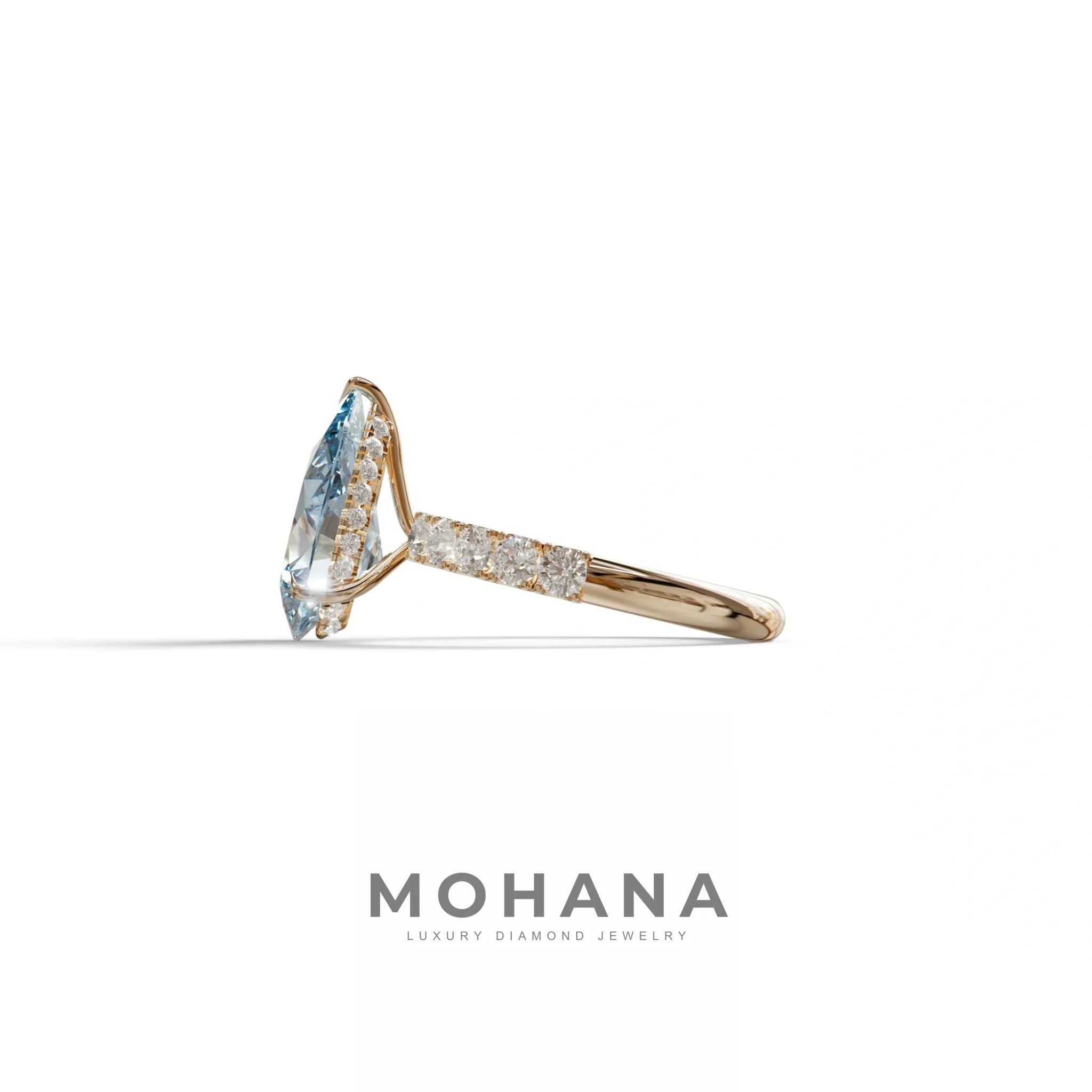 3 Carat Vivid Blue Pear cut Lab Grown Diamond Engagement Ring | Pave & Hidden Halo Diamond- Feesia