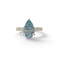 3 Carat Vivid Blue Pear cut Lab Grown Diamond Engagement Ring | Pave & Hidden Halo Diamond- Feesia - 10K Solid Gold