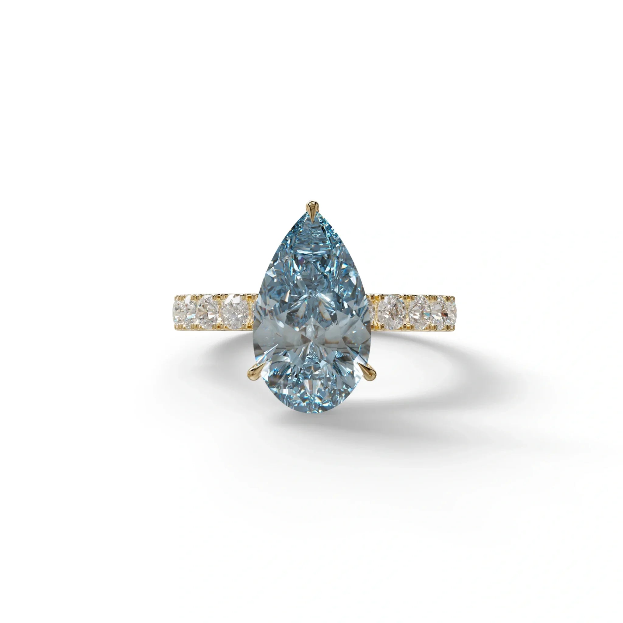 3 Carat Vivid Blue Pear cut Lab Grown Diamond Engagement Ring | Pave & Hidden Halo Diamond- Feesia - 10K Solid Gold