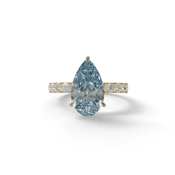 3 Carat Blue Lab Grown Diamond Engagement Ring – Pear Cut Hidden Halo