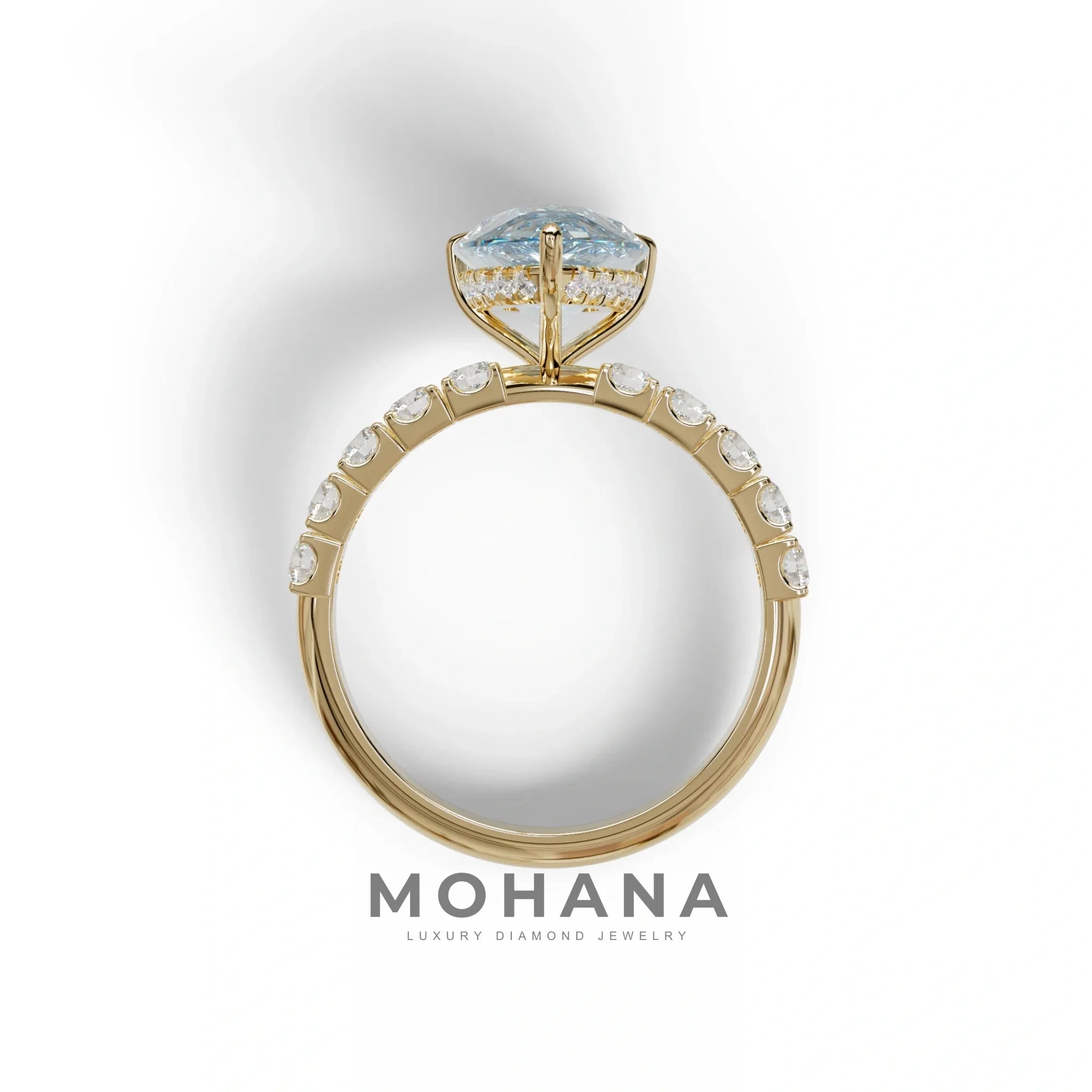 3 Carat Vivid Blue Pear cut Lab Grown Diamond Engagement Ring | Pave & Hidden Halo Diamond- Feesia