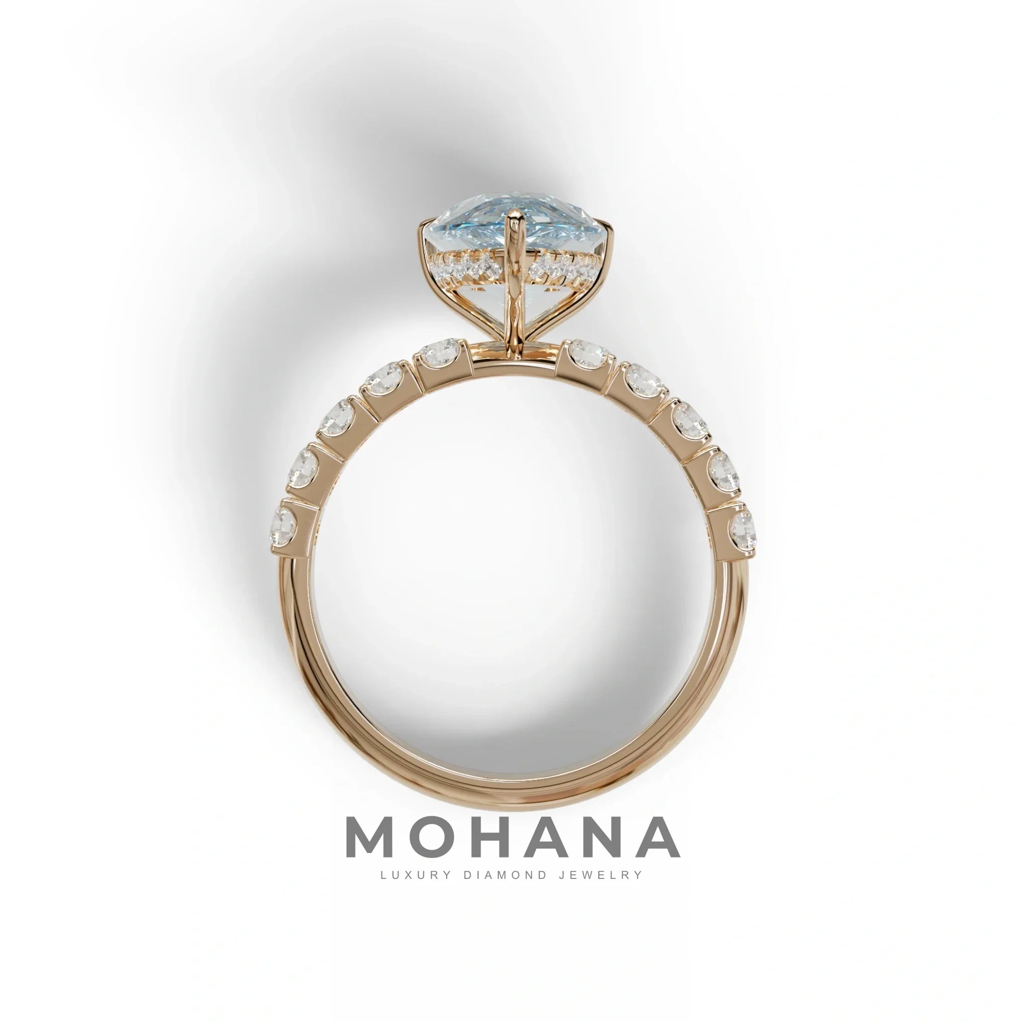 3 Carat Vivid Blue Pear cut Lab Grown Diamond Engagement Ring | Pave & Hidden Halo Diamond- Feesia