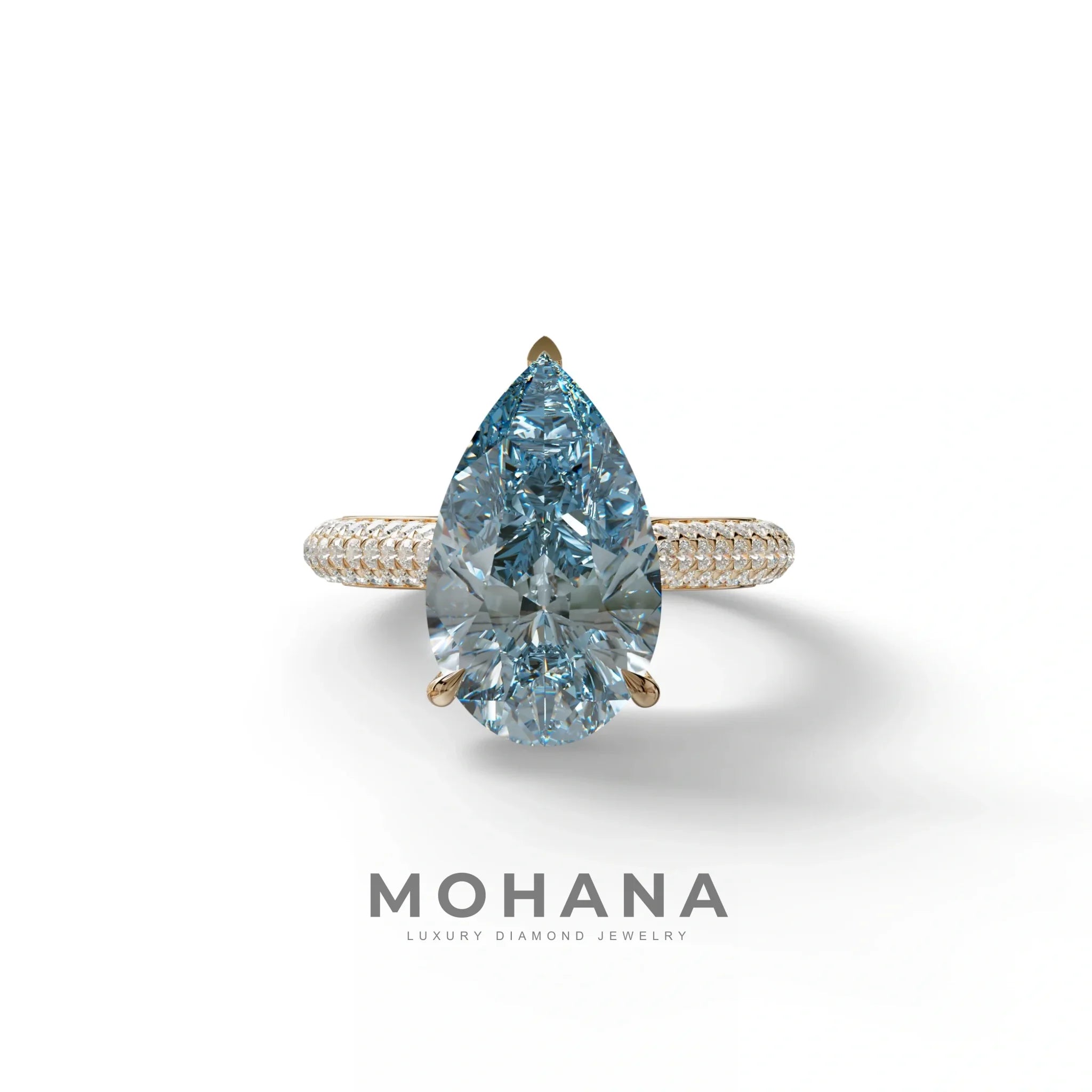 3 Carat Blue Pear Shaped Hidden Halo Lab Diamond Engagement Ring - Alina - 10K Solid Gold / Rose Gold