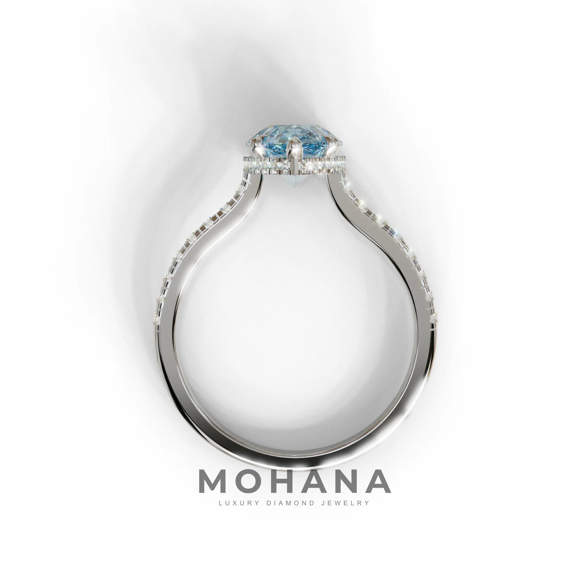3 Carat Blue Pear Cut Hidden Halo & Pave Set Lab Diamond Ring - Eblouissant