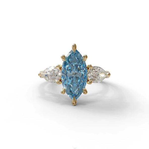 3 Carat Blue Lab Grown Diamond Engagement Ring – Pear Cut Three Stone