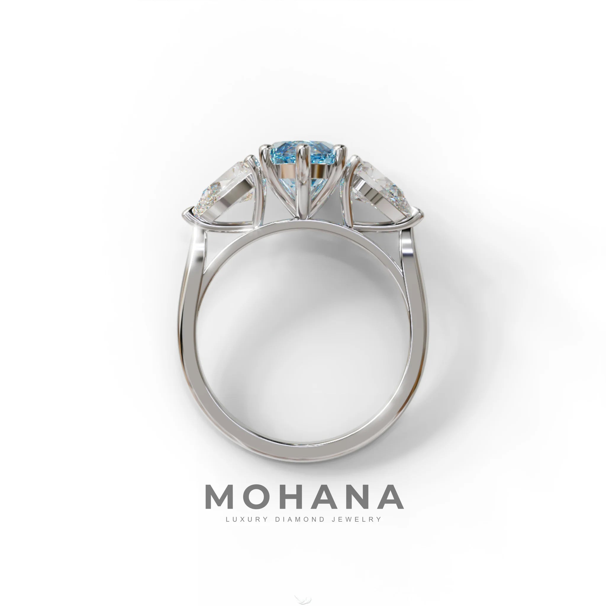 3 Carat Fancy Blue Marquise & Pear Cut Three Stone Lab Grown Diamond Engagement Ring