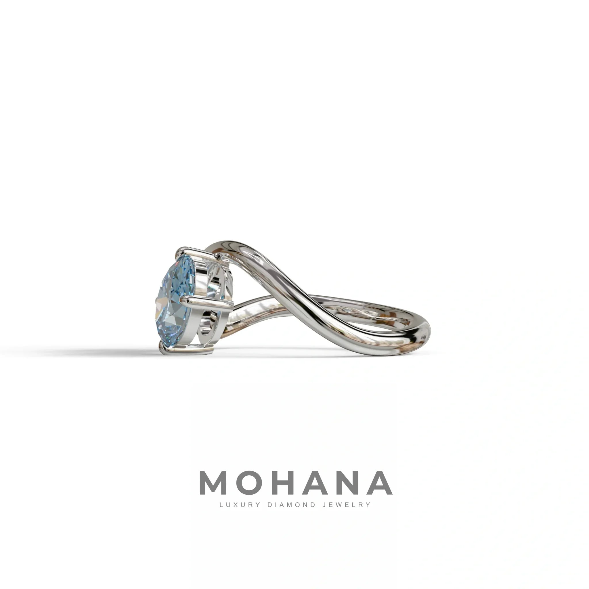 3 Carat Blue Oval and Pear Cut Lab Diamond Engagement Ring - Toi Et Moi