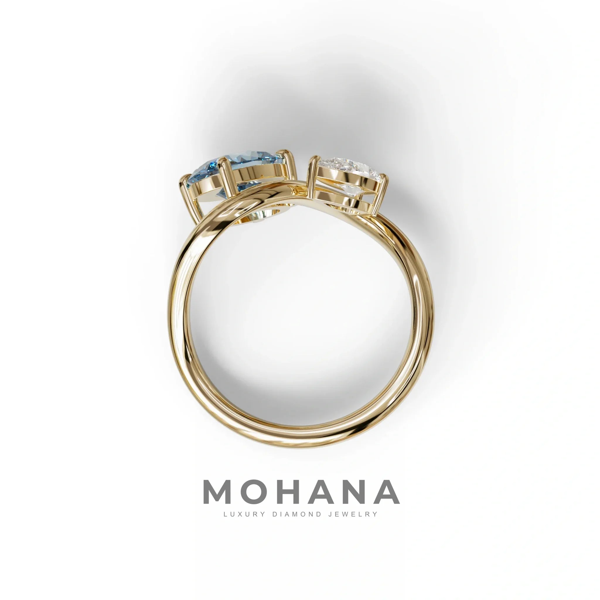 3 Carat Blue Oval and Pear Cut Lab Diamond Engagement Ring - Toi Et Moi