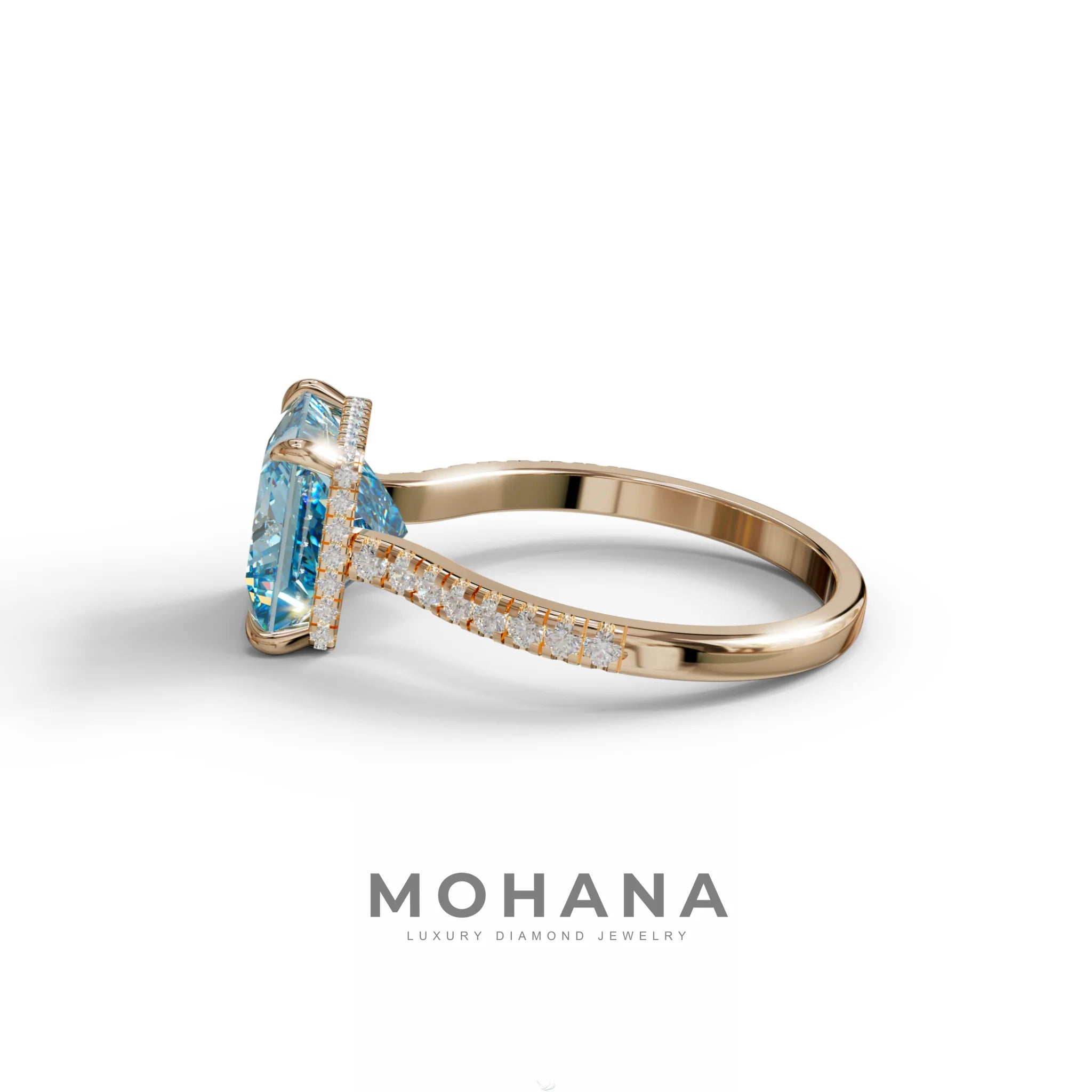 3 Carat Fancy Blue Princess Cut Hidden Halo Lab Grown Diamond Engagement Ring