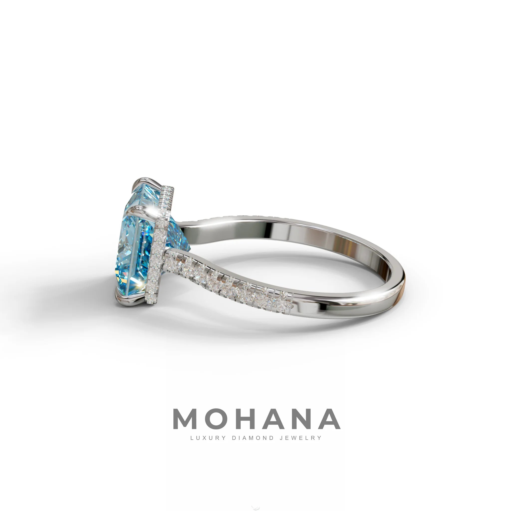 3 Carat Fancy Blue Princess Cut Hidden Halo Lab Grown Diamond Engagement Ring