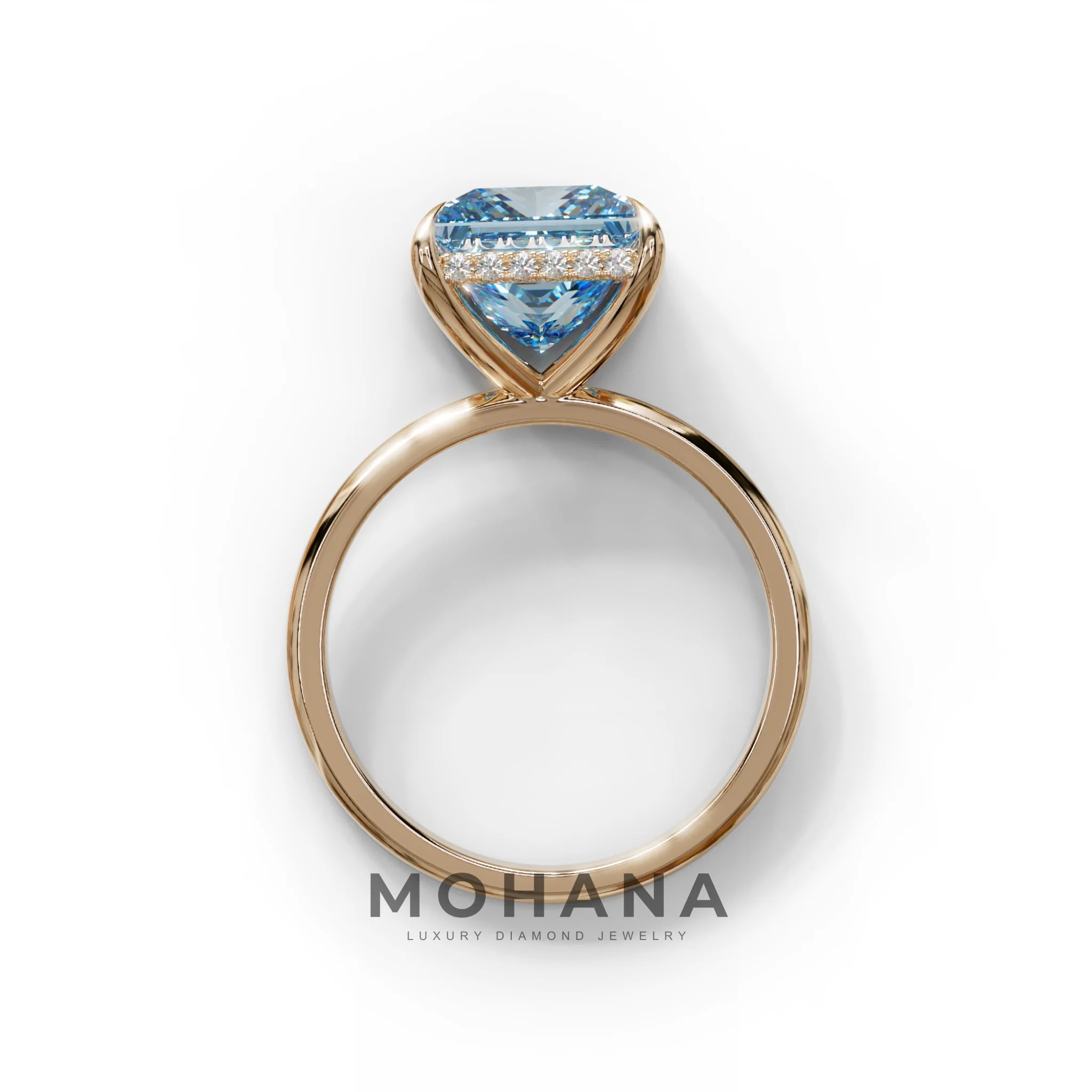 3 Carat Princess Cut Blue Lab Diamond Hidden Halo Engagement Ring
