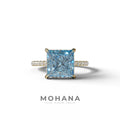 3 Carat Blue Princess Cut Hidden Halo & Pave Lab Diamond Ring - 10K Solid Gold / Yellow Gold