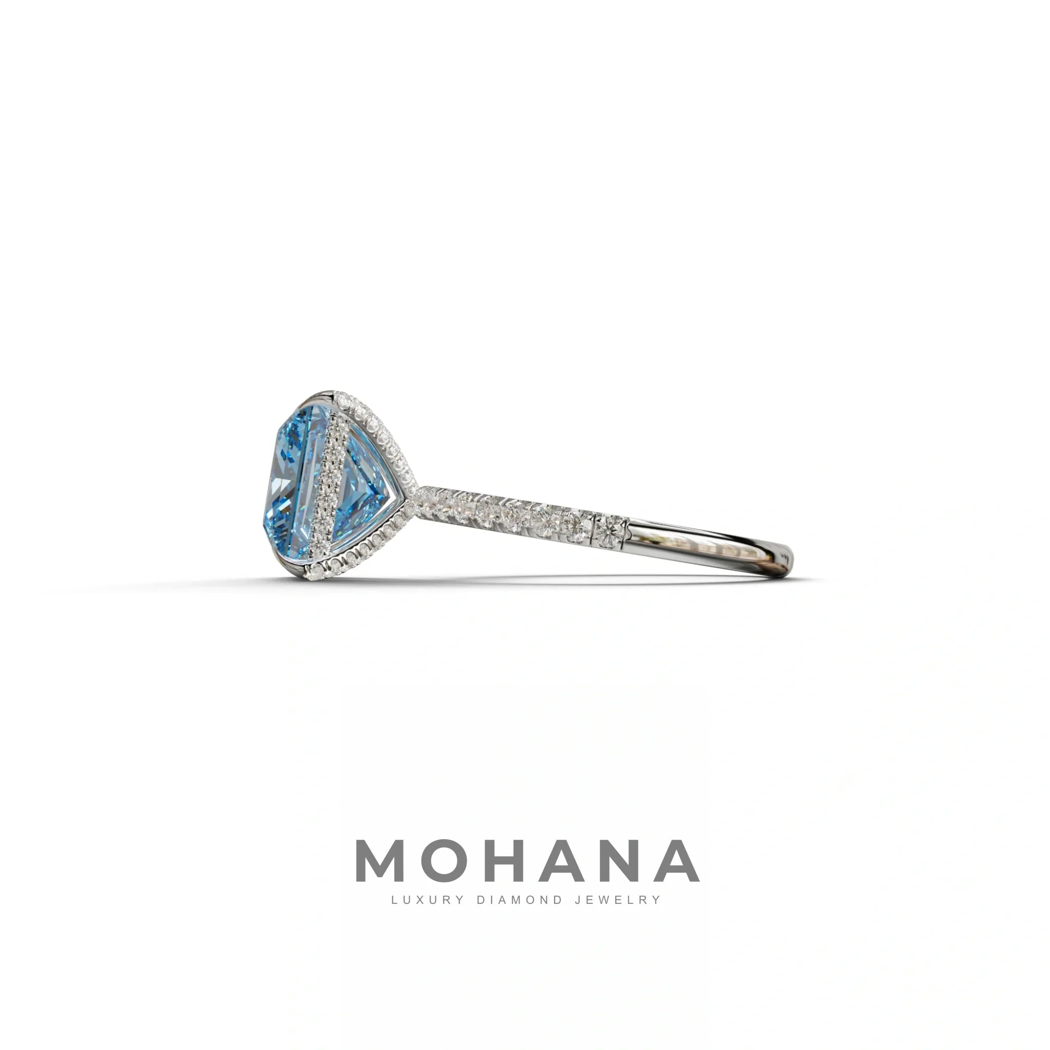 3 Carat Blue Princess Cut Hidden Halo & Pave Lab Diamond Ring