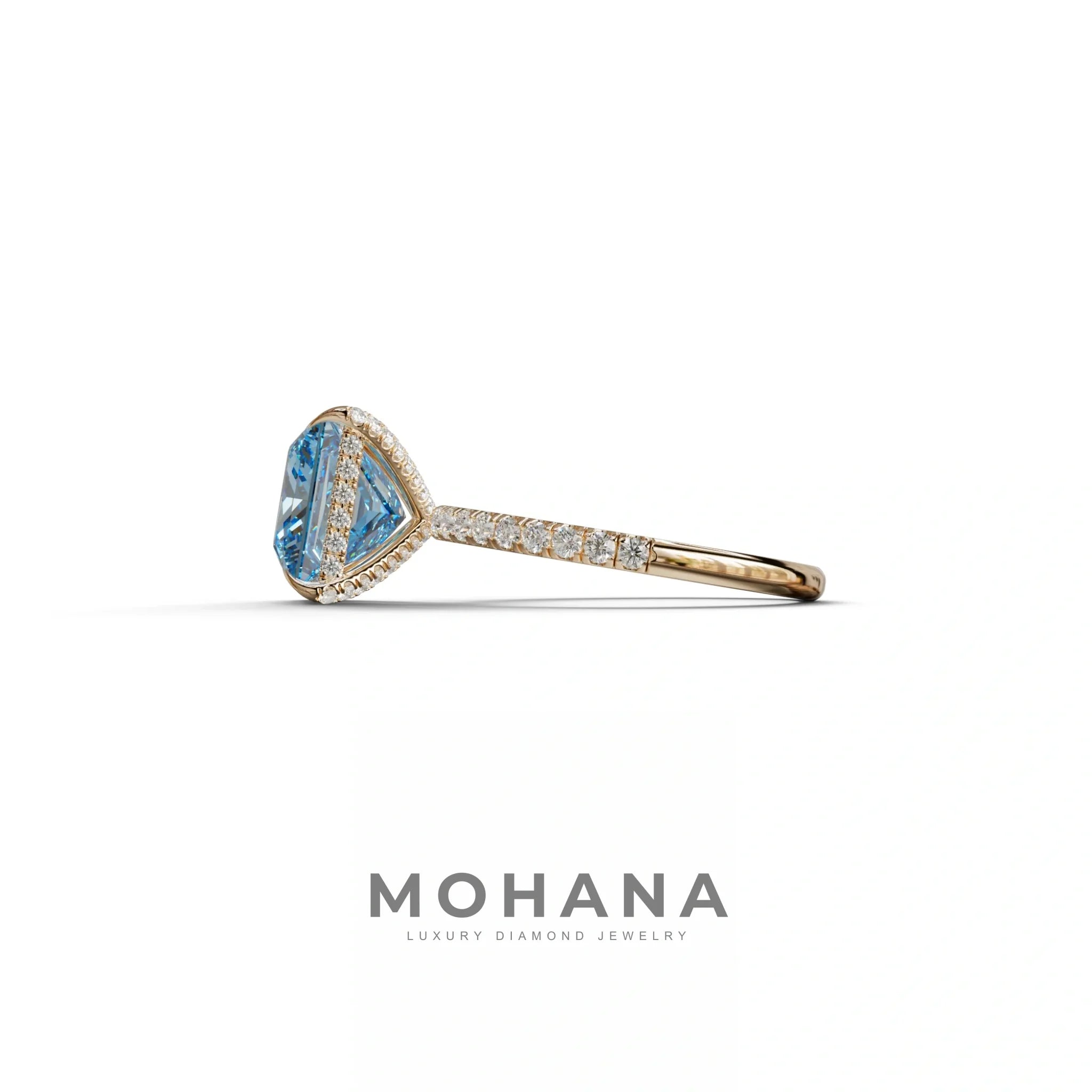 3 Carat Blue Princess Cut Hidden Halo & Pave Lab Diamond Ring