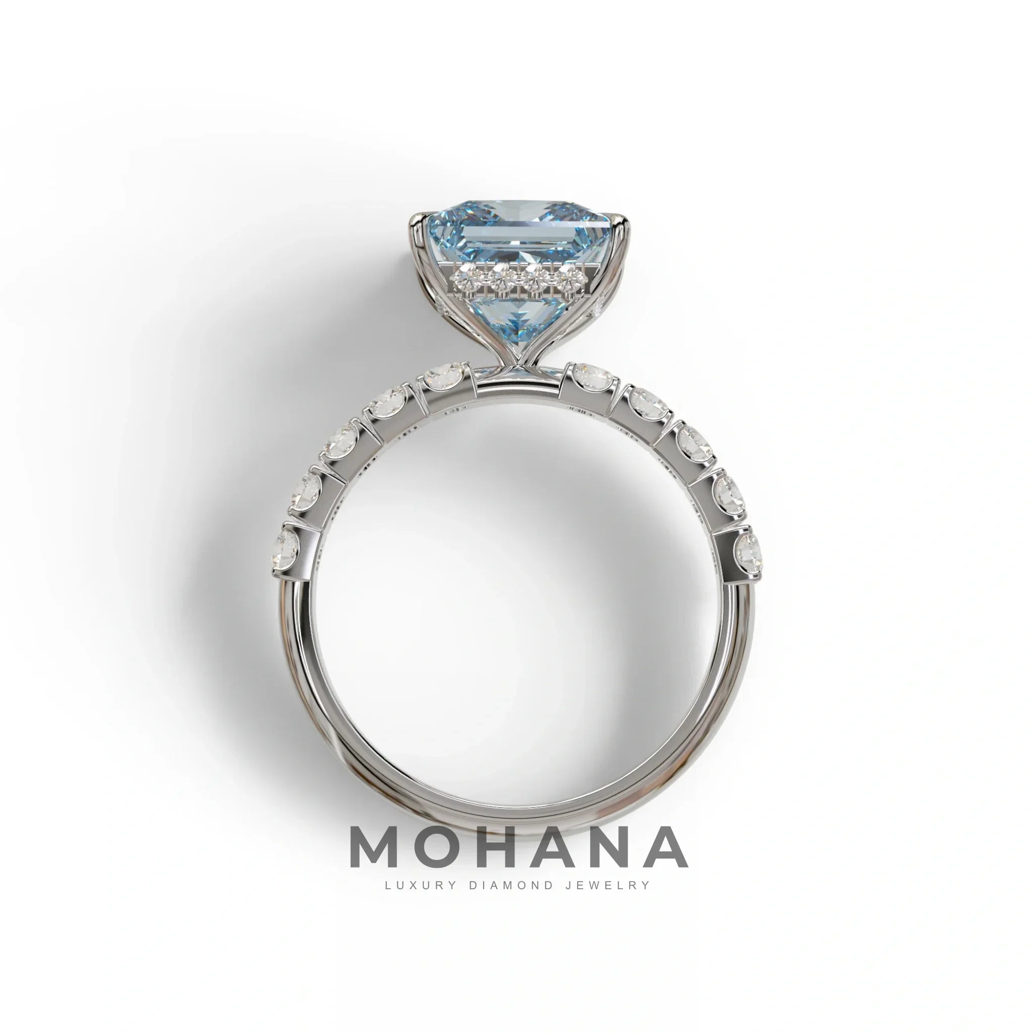 3 Carat Fancy Vivid Blue Princess Cut Pave Lab Created Diamond Ring - Elysia