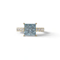 3 Carat Fancy Vivid Blue Princess Cut Pave Lab Created Diamond Ring - Elysia - 10K Solid Gold / Yellow Gold