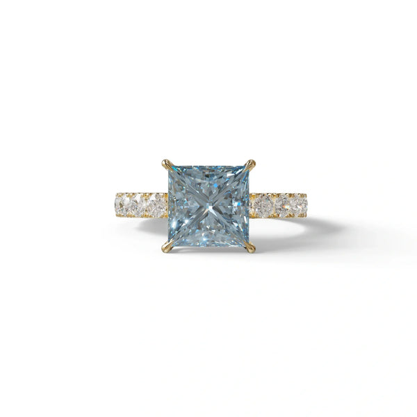 3 Carat Blue Lab Grown Diamond Engagement Ring – Princess Cut Pavé | Elysia