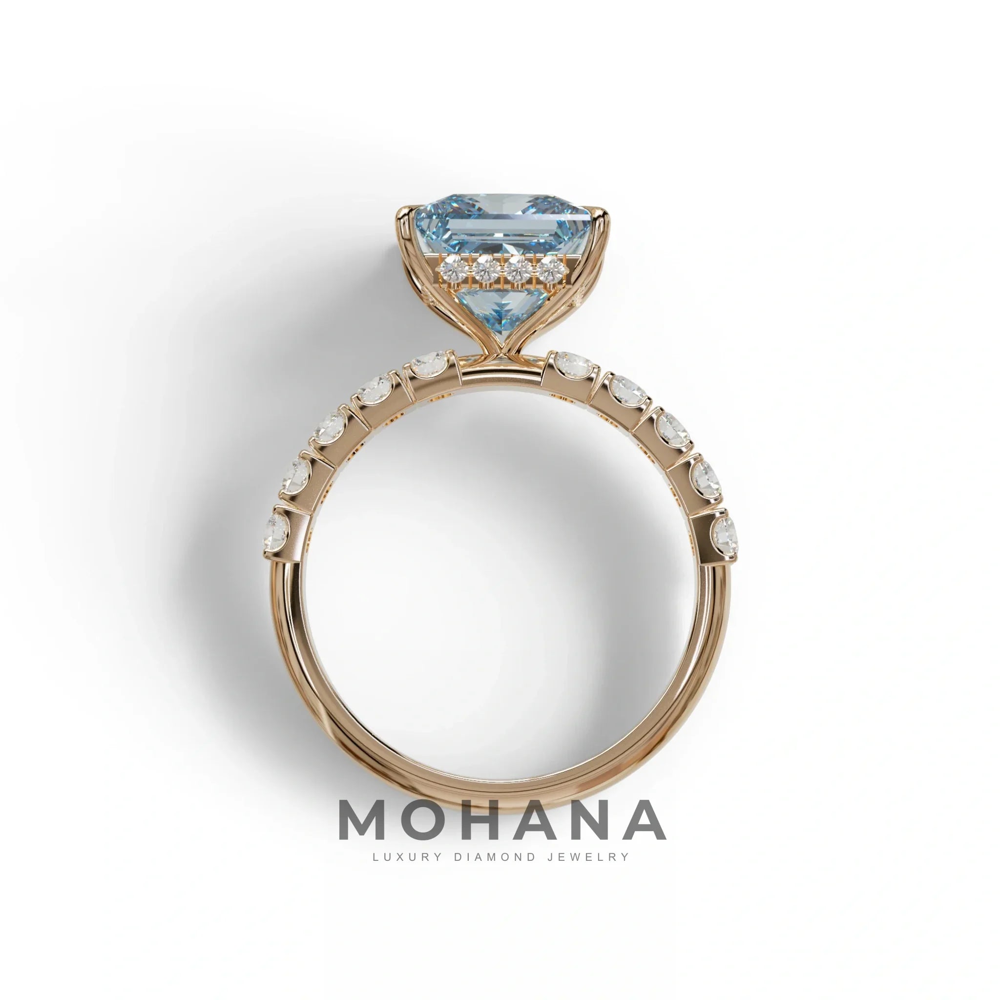 3 Carat Fancy Vivid Blue Princess Cut Pave Lab Created Diamond Ring - Elysia