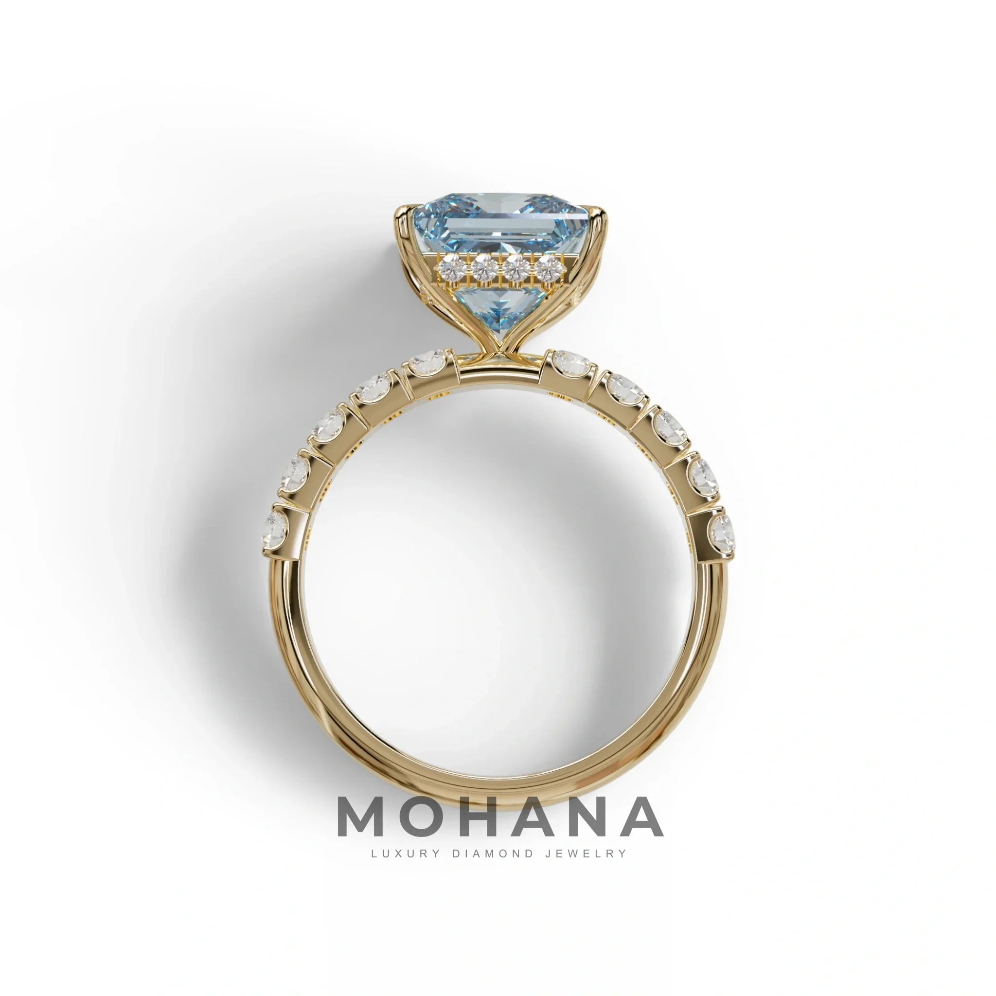 3 Carat Fancy Vivid Blue Princess Cut Pave Lab Created Diamond Ring - Elysia