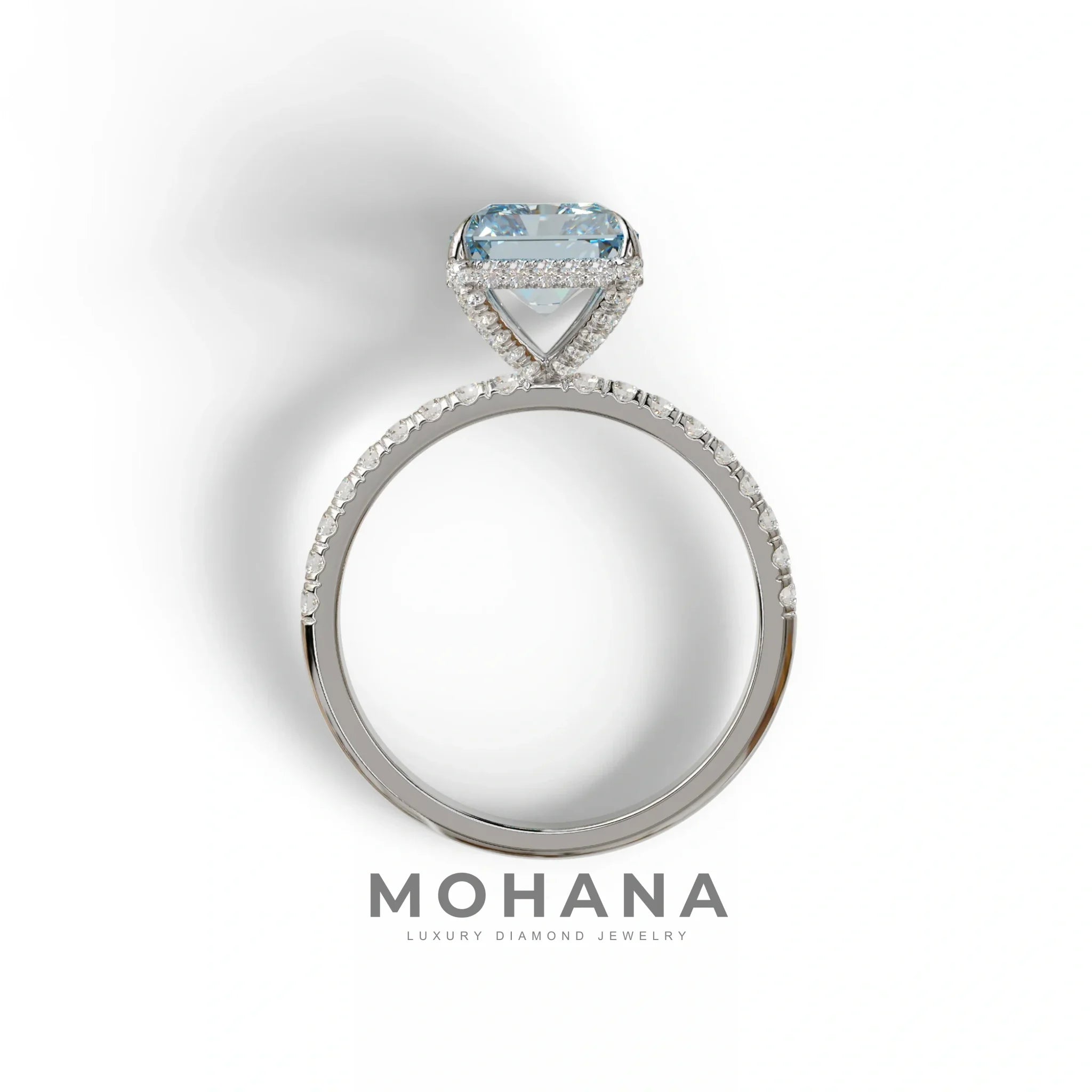 3 Ct Radiant Cut Blue Color Lab Diamond Ring - Monica