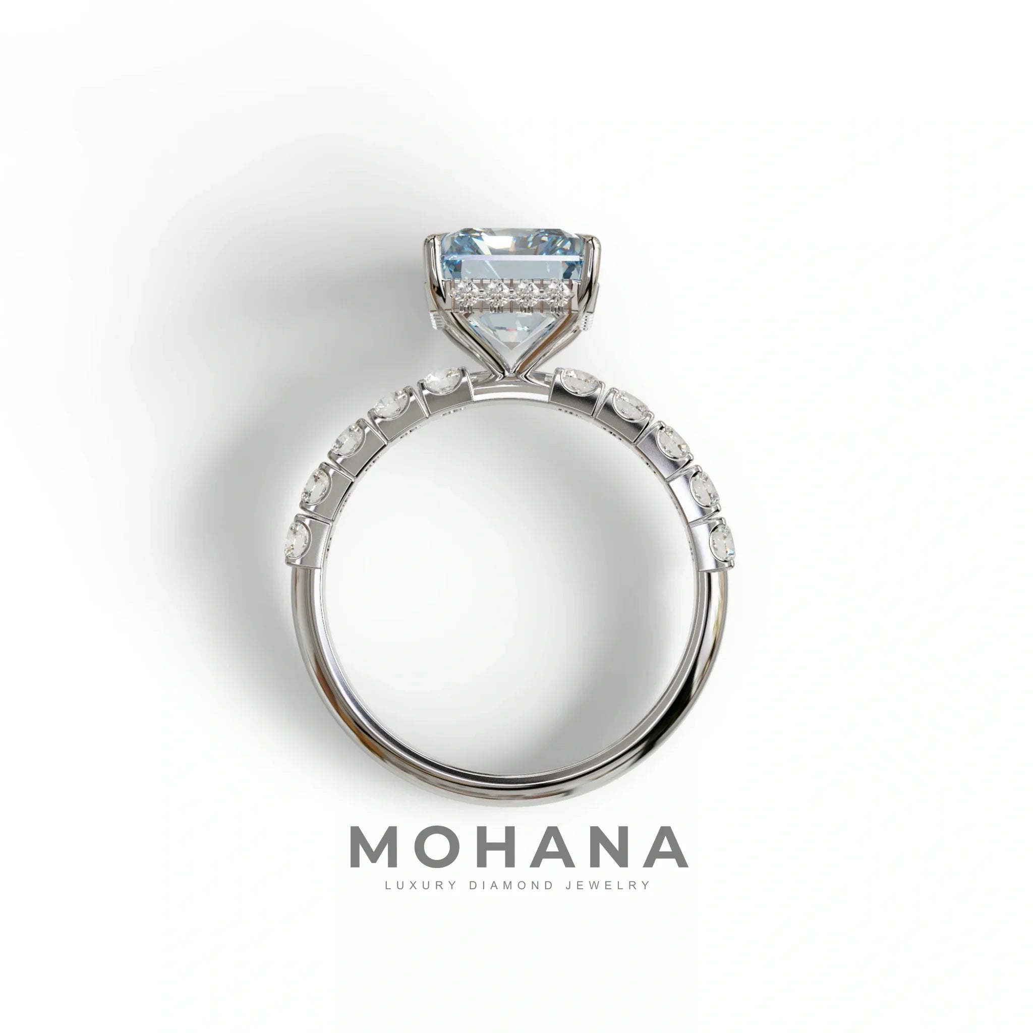 3 Carat Blue Radiant Cut Lab Diamond Engagement Ring - Lace Bridge