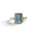 3 Ct Radiant Cut Blue Color Lab Diamond Ring - Olympia - 10K Solid Gold / Yellow Gold