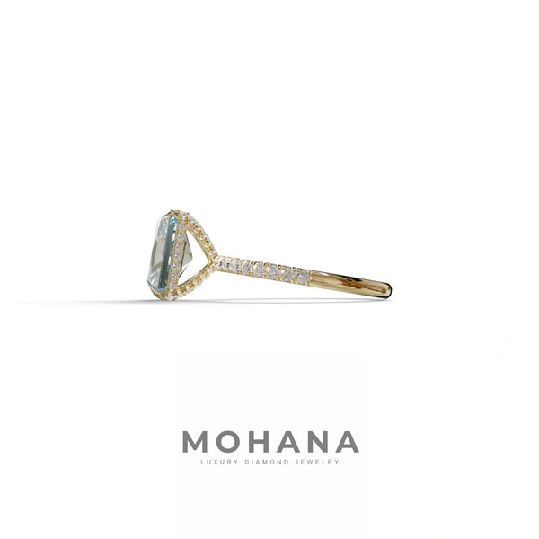 3 Carat Blue Lab Grown Diamond Engagement Ring – Radiant Cut Halo | Monica alternate view
