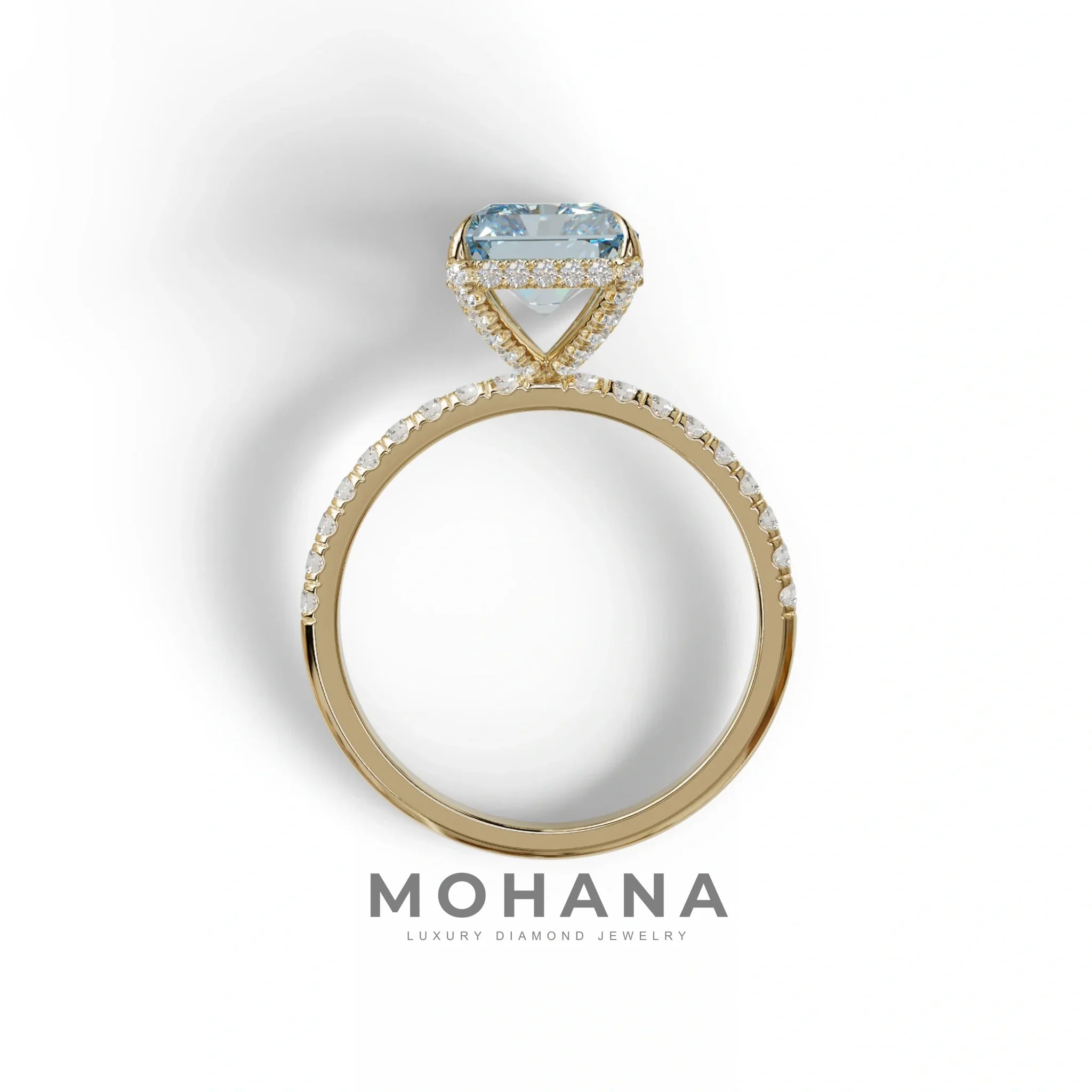3 Ct Radiant Cut Blue Color Lab Diamond Ring - Monica