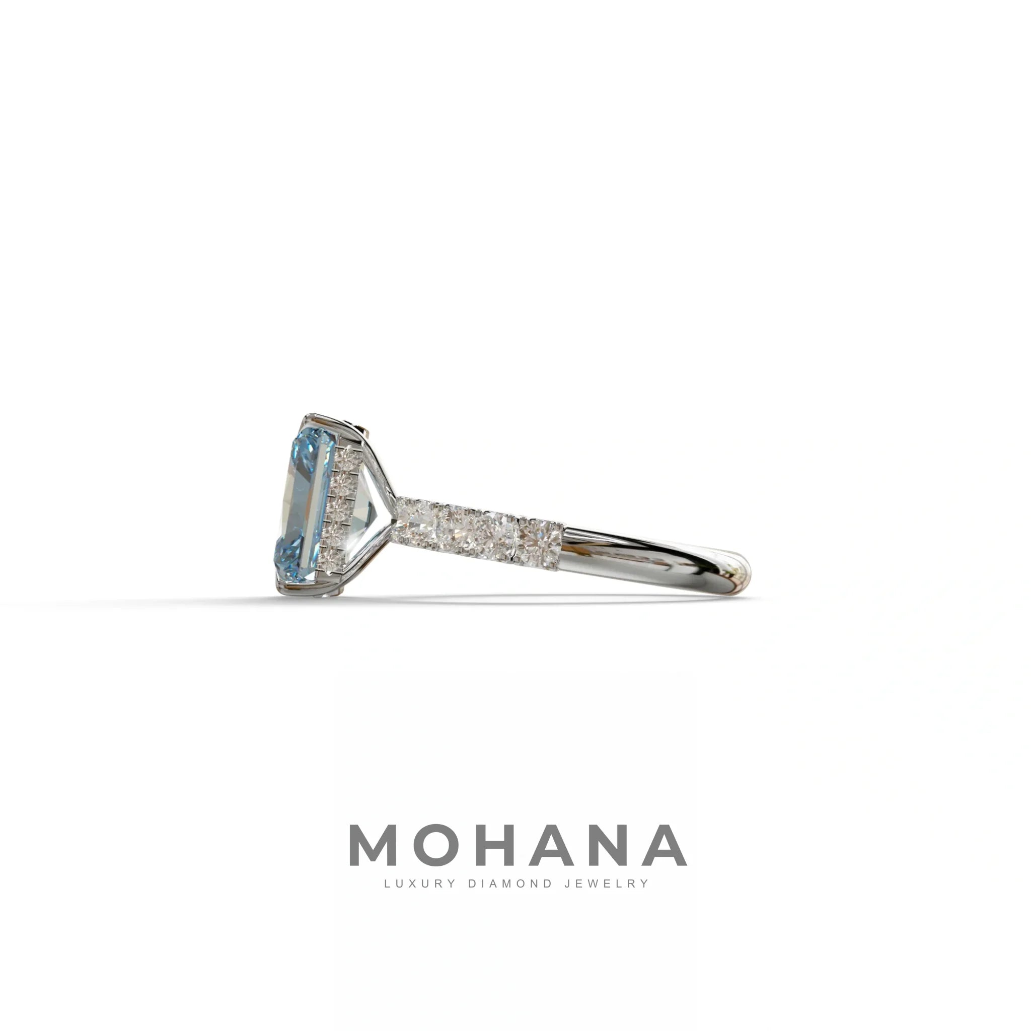 3 Carat Blue Radiant Cut Lab Diamond Engagement Ring - Lace Bridge