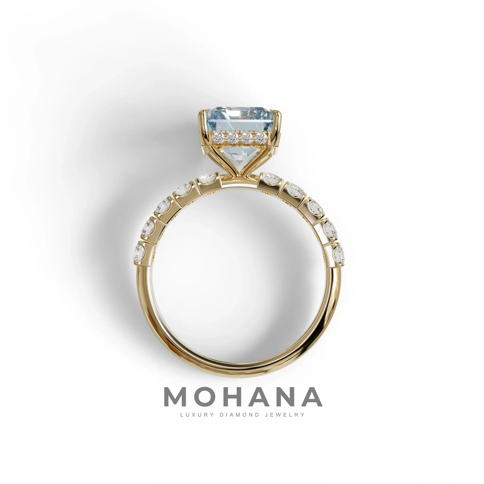 3 Carat Blue Radiant Cut Lab Diamond Engagement Ring - Lace Bridge