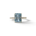 3 Ct Radiant Cut Blue Color Lab Diamond Ring - Monica - 10K Solid Gold / Yellow Gold