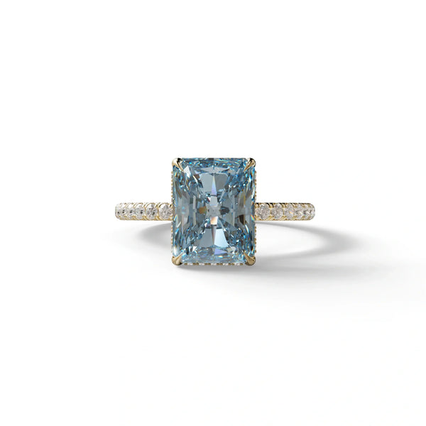 3 Carat Blue Lab Grown Diamond Engagement Ring – Radiant Cut Halo | Monica
