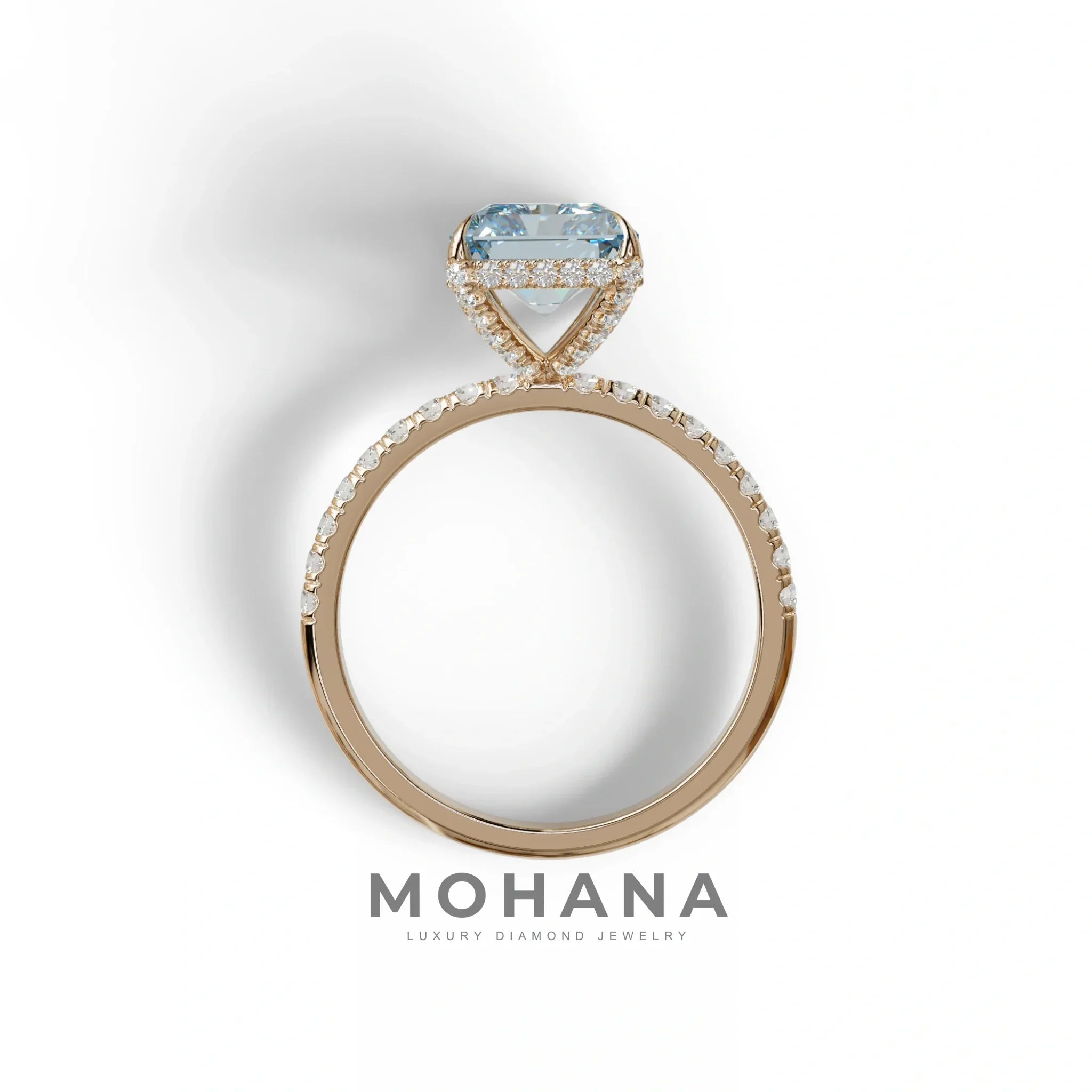 3 Ct Radiant Cut Blue Color Lab Diamond Ring - Monica