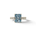 3 Carat Blue Radiant Cut Lab Diamond Engagement Ring - Lace Bridge - 10K Solid Gold / Yellow Gold