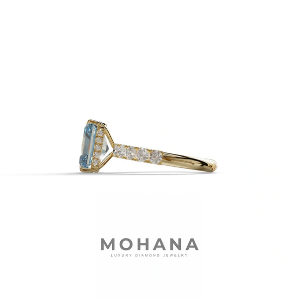 3 Carat Blue Lab Grown Diamond Engagement Ring – Radiant Cut Halo | Lace Bridge alternate view