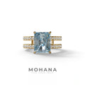 3 Carat Blue Radiant Cut Lab Diamond Engagement Ring | Double Band Hidden Halo Ring - Billie - 10K Solid Gold / Yellow