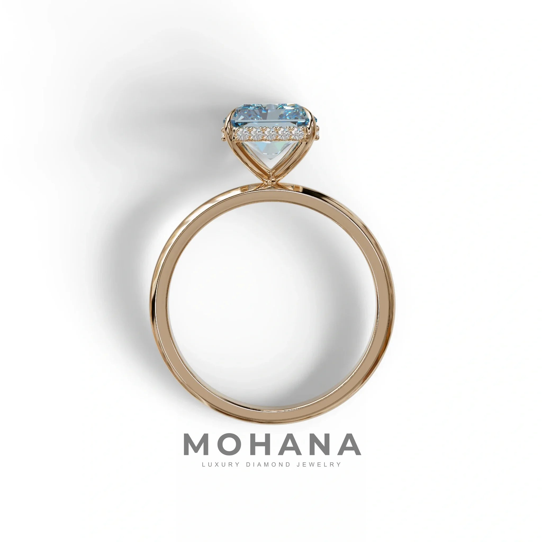 3 Carat Fancy Blue Radiant Cut Hidden Halo Lab Grown Diamond Engagement Ring