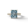 3 Carat Blue Radiant Cut Hidden Halo & Pave Set Lab Diamond Ring - Riviera - 10K Solid Gold / Yellow Gold