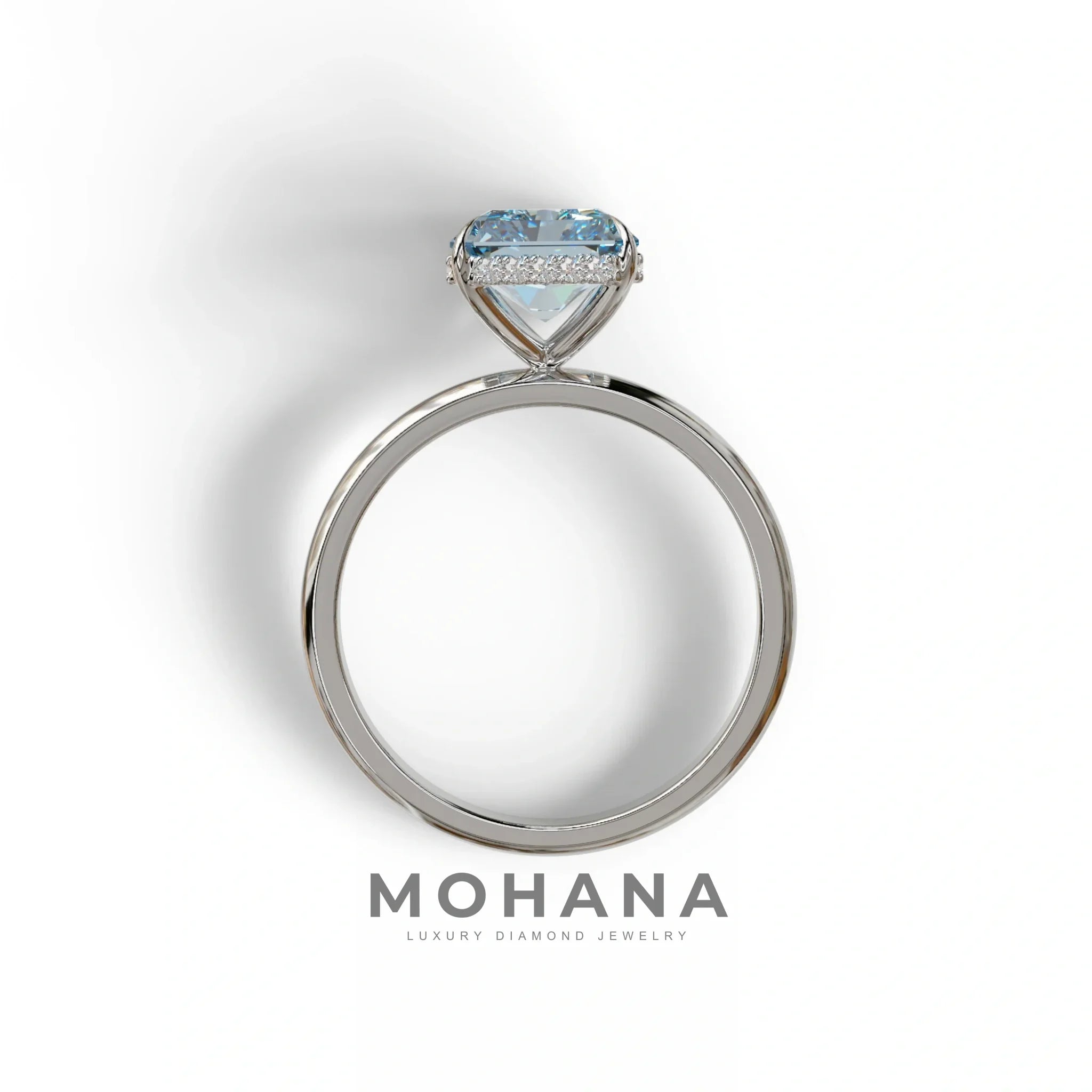 3 Carat Fancy Blue Radiant Cut Hidden Halo Lab Grown Diamond Engagement Ring