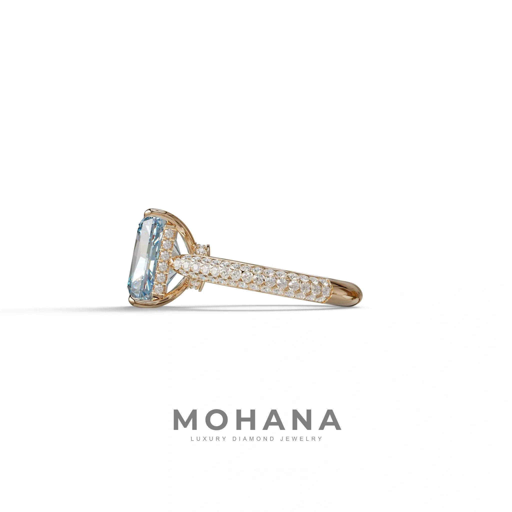 3 Carat Blue Radiant Cut Hidden Halo & Pave Set Lab Diamond Ring - Riviera