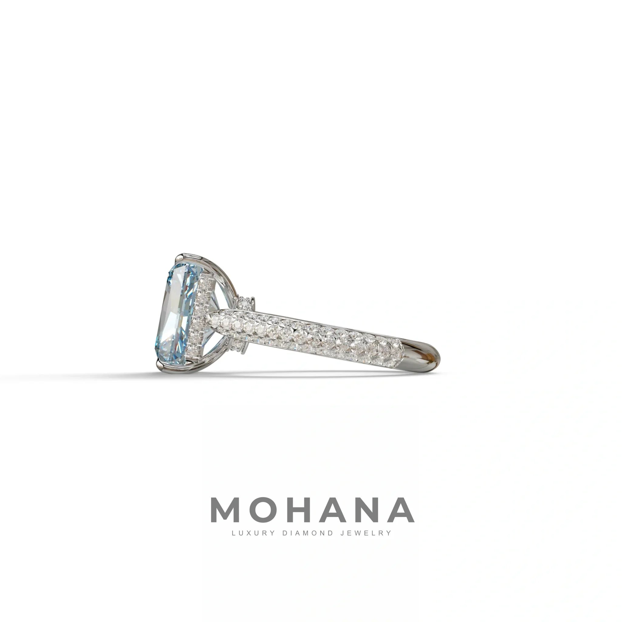 3 Carat Blue Radiant Cut Hidden Halo & Pave Set Lab Diamond Ring - Riviera