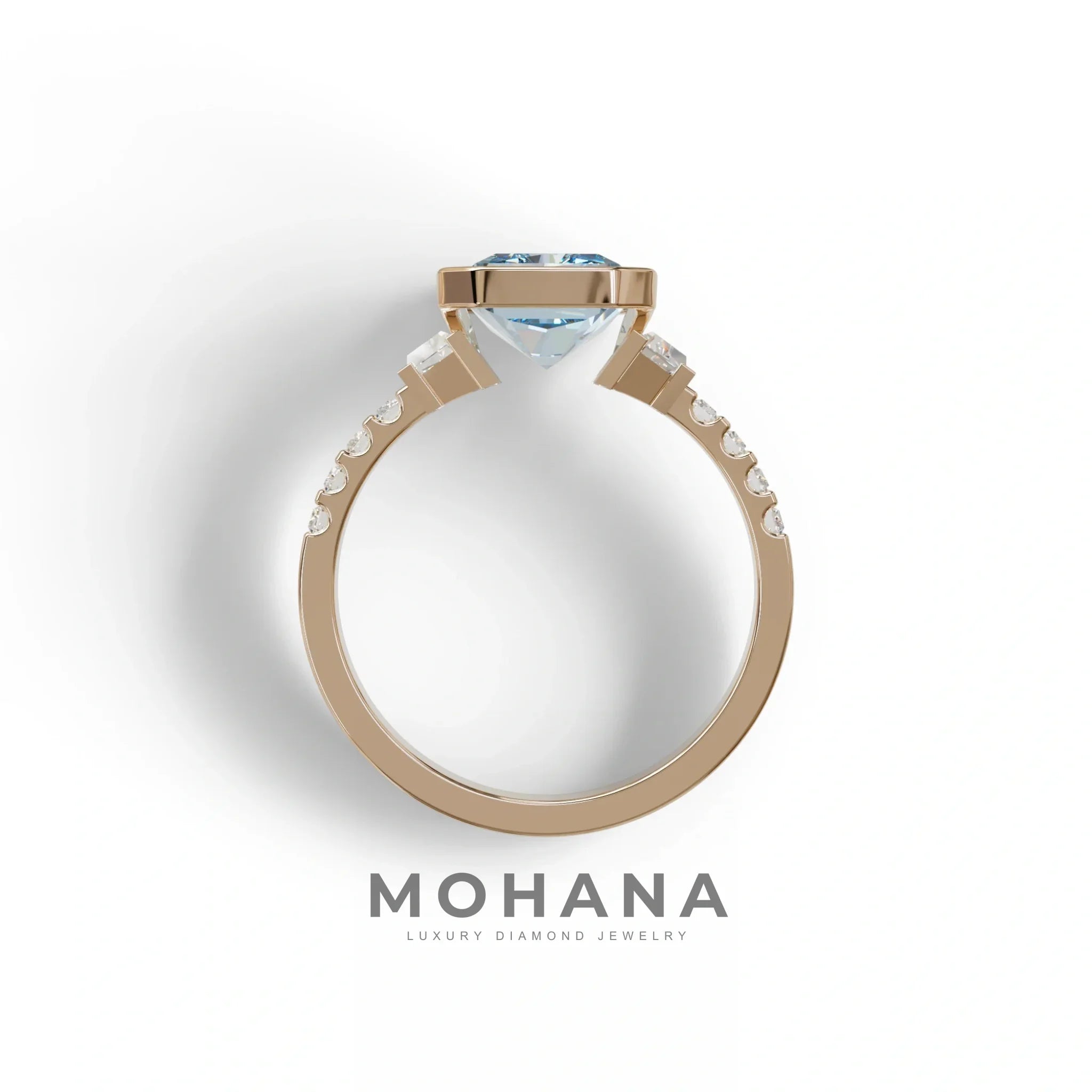 3 Carat Fancy Vivid Blue Radiant Cut Lab Diamond Engagement Ring | Three Stone Bezel Set Ring- Adiamor
