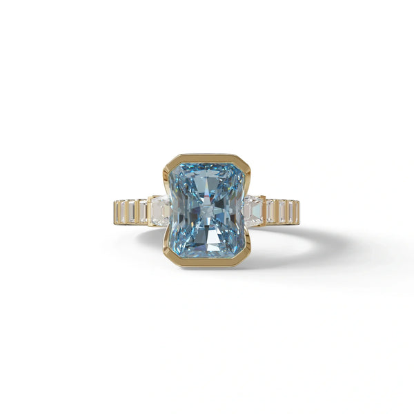 3 Carat Blue Lab Grown Diamond Engagement Ring – Radiant Cut Three Stone